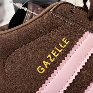 adidas Gazelle Women's Suede Sneakers in Brown with Pink Stripe